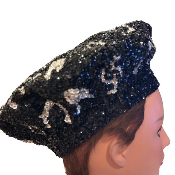 Vintage JC Black Bead and 
Sequin Hat Made In USA One Size - Picture 2 of 7